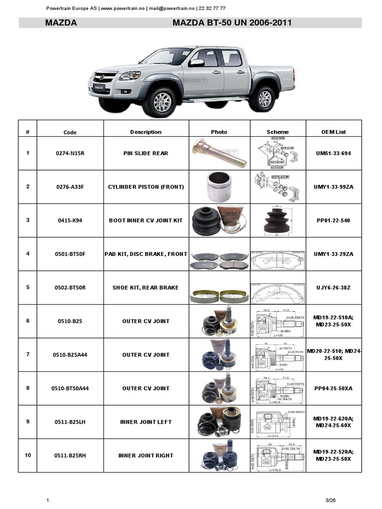 Mazda Bt50 Un 20062011 Powertrain PDF Axle Belt (Mechanical)