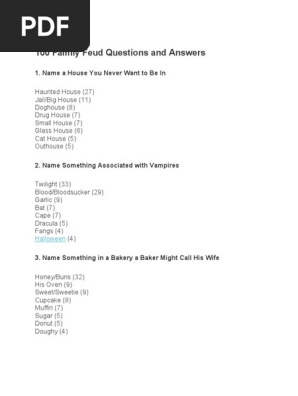 100 Family Feud Questions and Answers