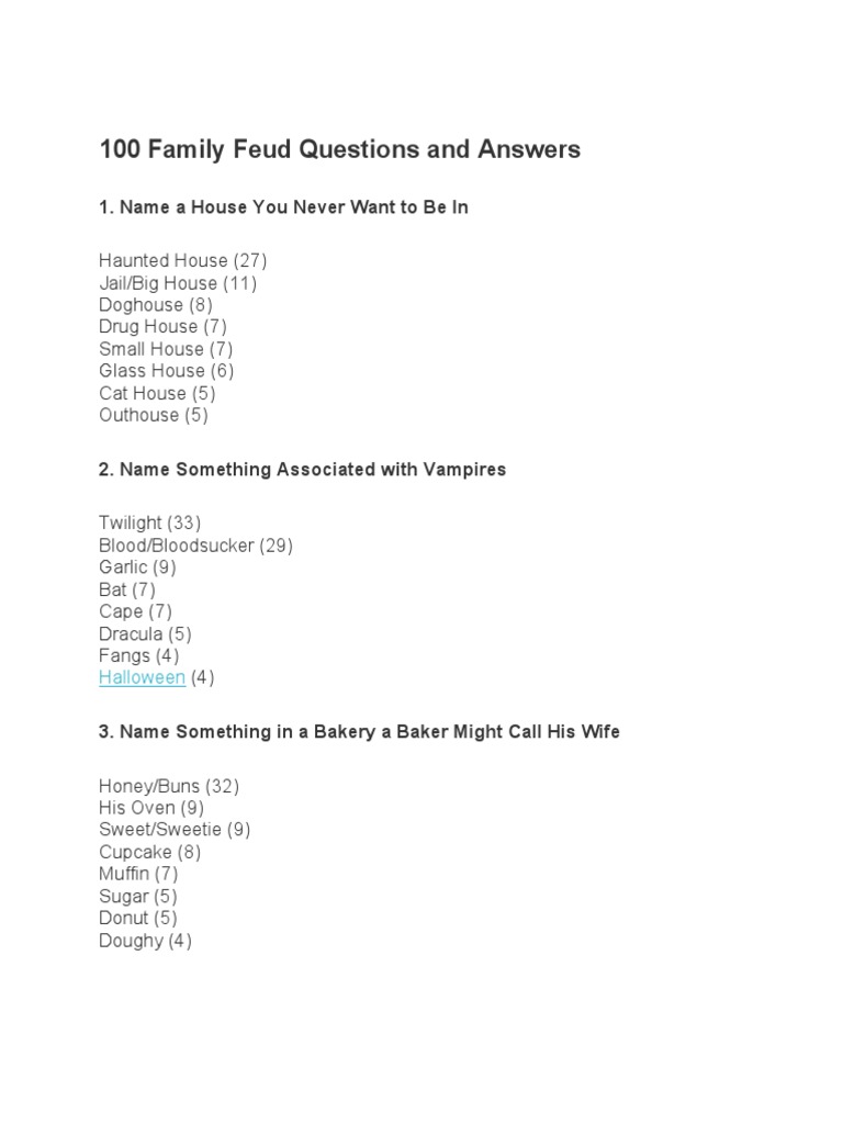 Printable Free Funny Family Feud Questions And Answers Printable