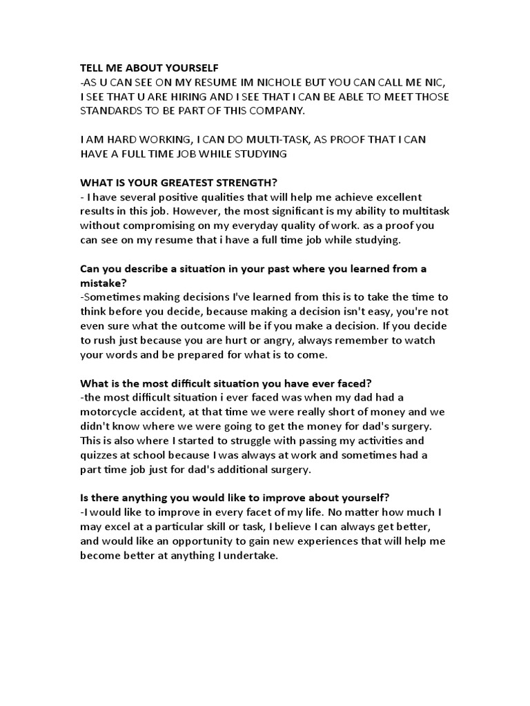Tell Me About Yourself | PDF