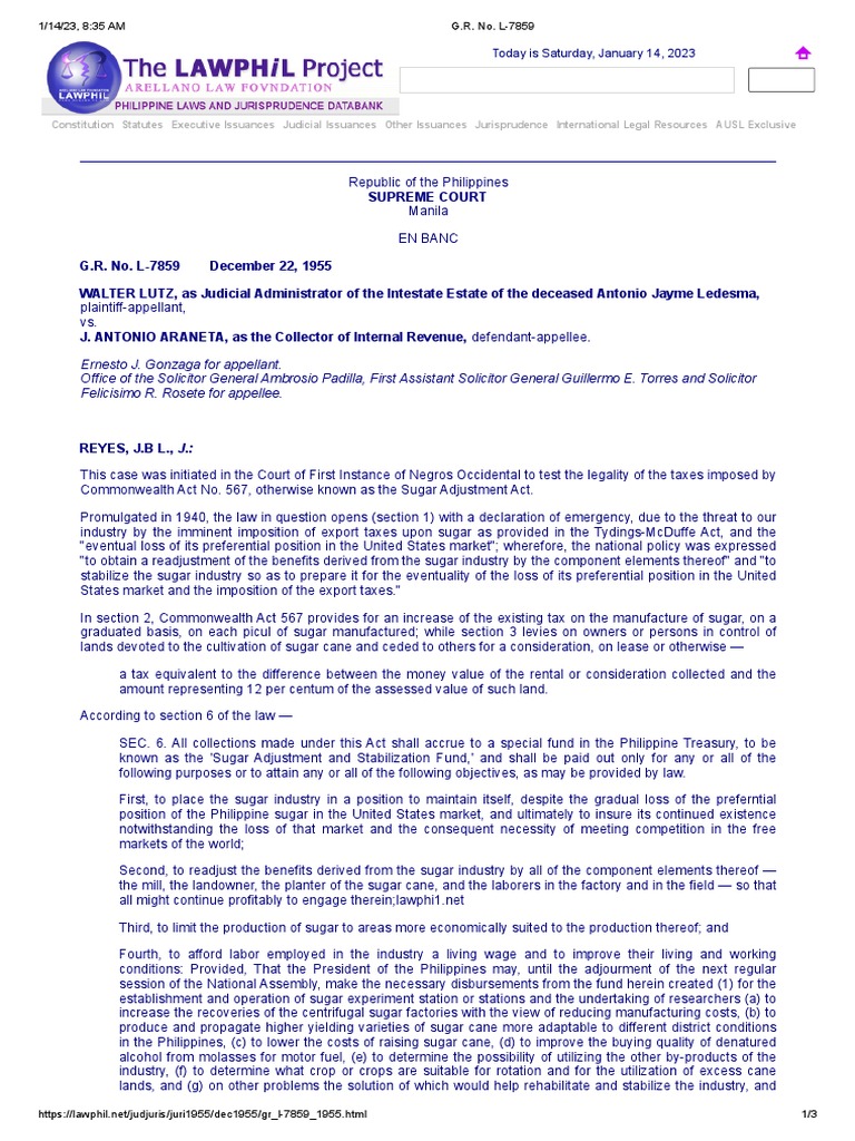 Lutz vs. G.R. No. L7859 PDF Taxes Expense