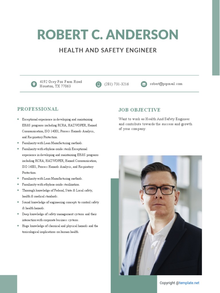 Health and Safety Engineer Resume US PDF