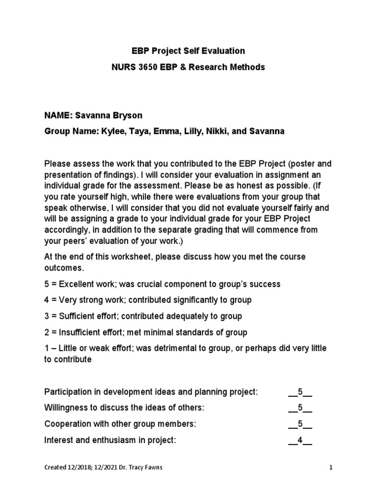 EBP Project Self-Evaluation Guide | PDF | Evidence Based Medicine ...