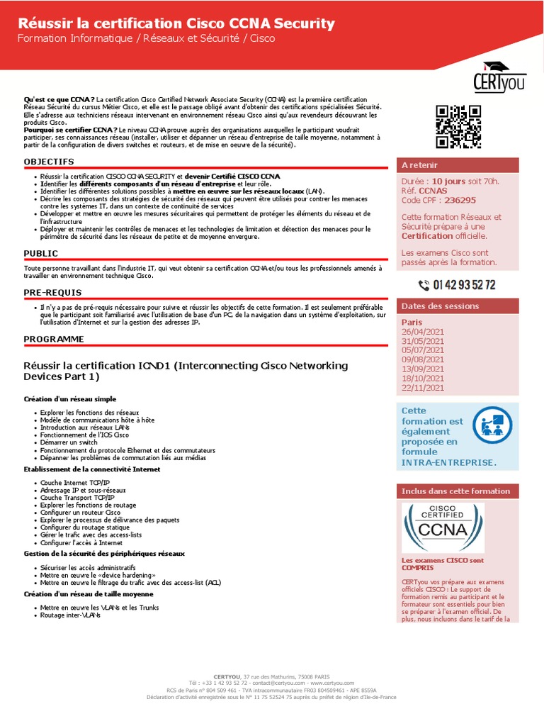 Certification Cisco CCNA Security | PDF | Adresse IP | Protocoles Internet
