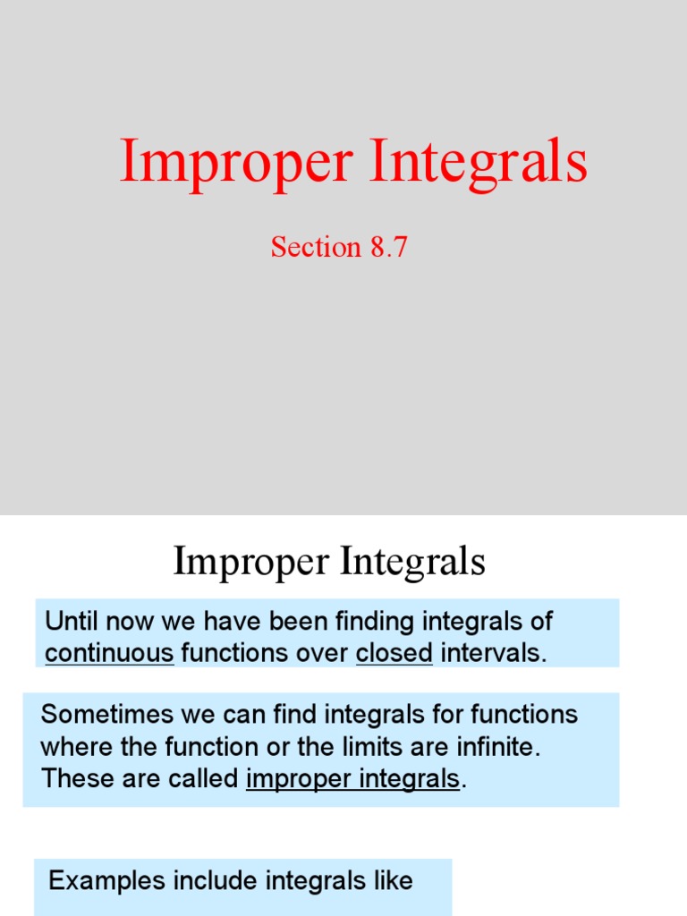 Section 8.7 Improper Integrals | PDF