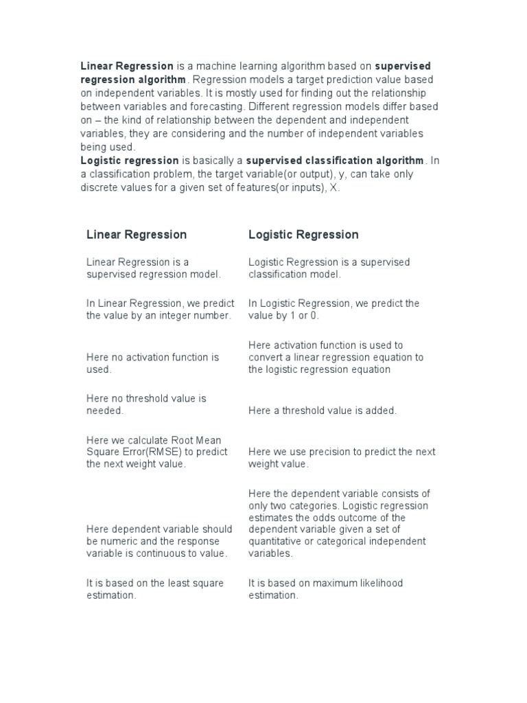 Linear Regression vs Logistic Regression | PDF