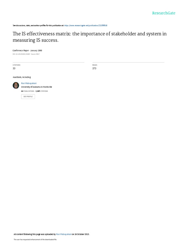 IS Effectiveness Matrix: Stakeholder Impact | PDF | Evaluation | System