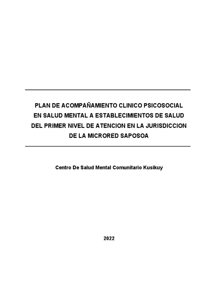 Plan de Acompañamiento Psicosocial 2022 | PDF | Salud mental | La ...