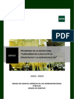 Programa Modificado Fundamentos Clásicos de La Democracia y La Administración 2022-2023-1