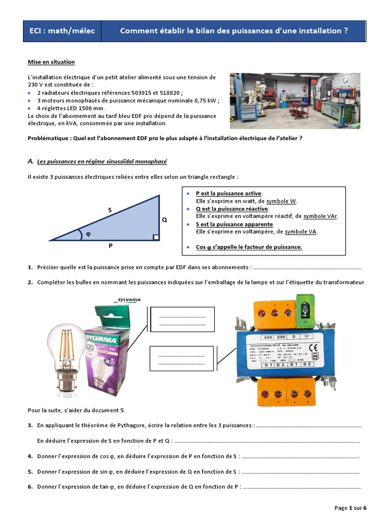Bilan de puissance pour atelier EDF PDF Puissance (physique — free download