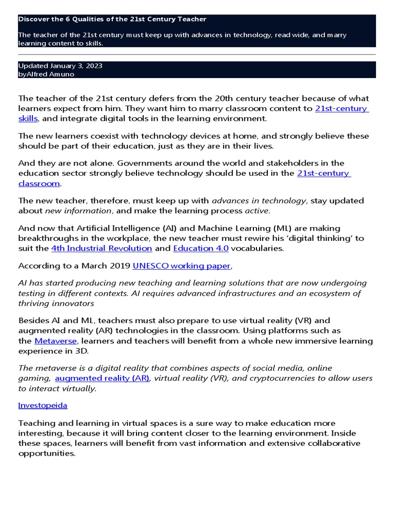 Discover The 6 Qualities of The 21st Century Teacher | PDF | Learning ...