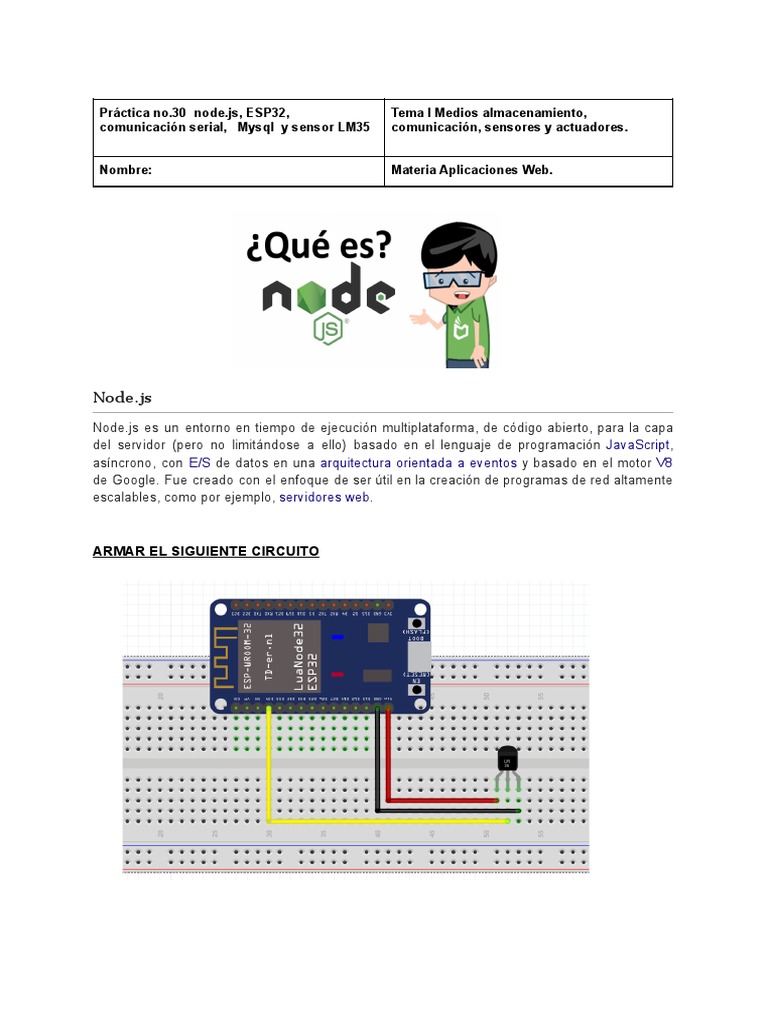 Integración ESP32 con Node.js y LM35 | PDF | Mi sql | Bases de datos