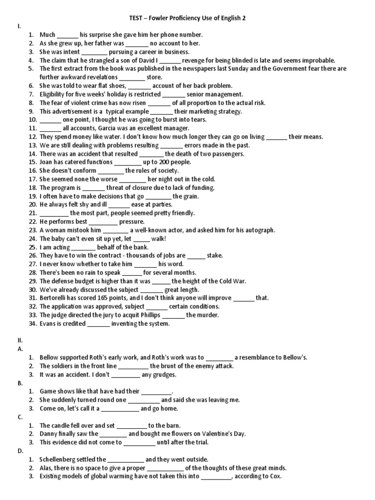 Fowler Proficiency Reading Test 2 | PDF