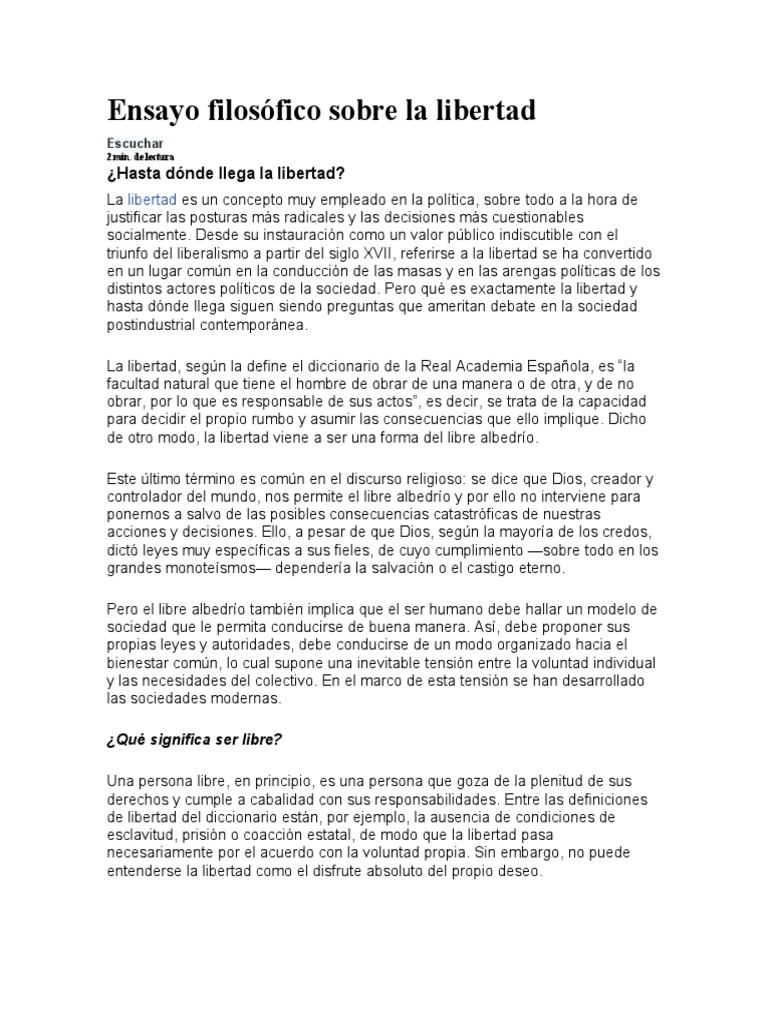 Ensayo Filosófico Sobre La Libertad PDF