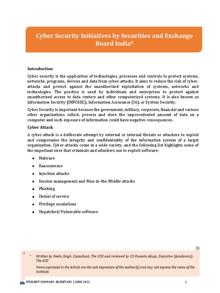 Cybersecurity Guidelines by SEBI 2022 | PDF | Security | Computer Security