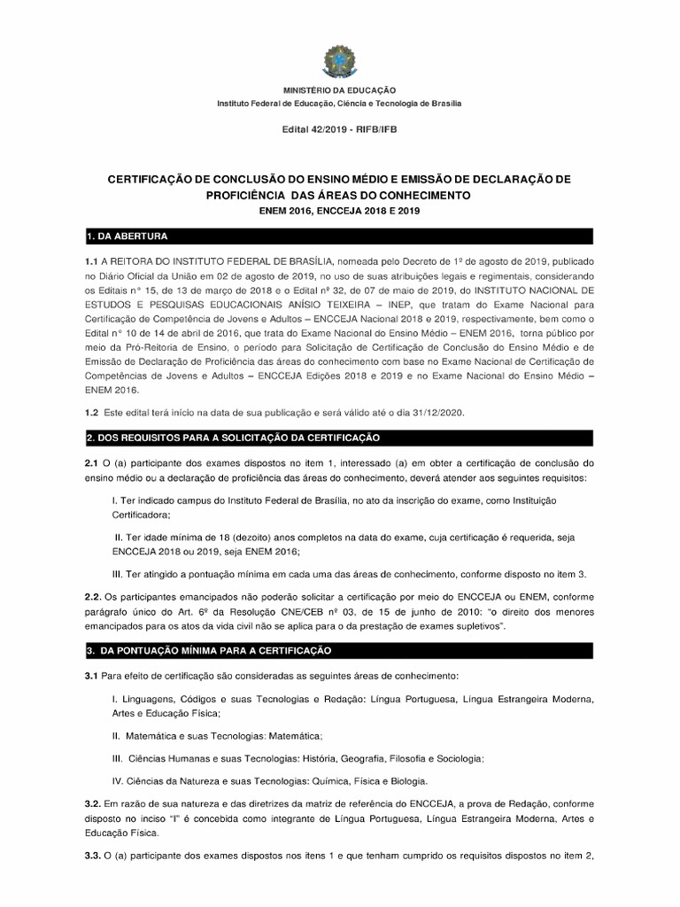 Requisitos para obtenção da Certificação do Ensino Médio e Declaração ...