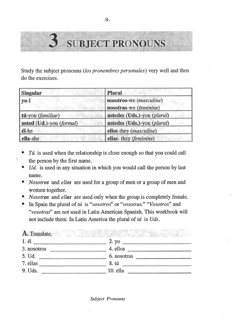 Spanish Activities - 03 - Subject Pronouns | PDF
