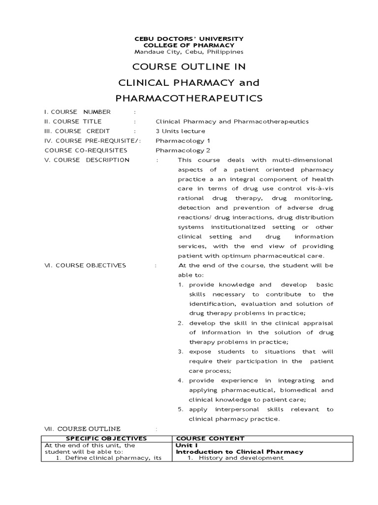 CP2 - Course Outline | Download Free PDF | Pharmacy | Medical Treatments