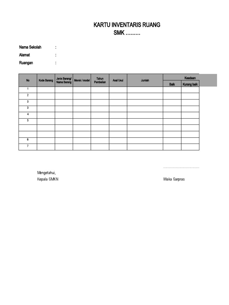 Contoh Kartu Inventaris | PDF