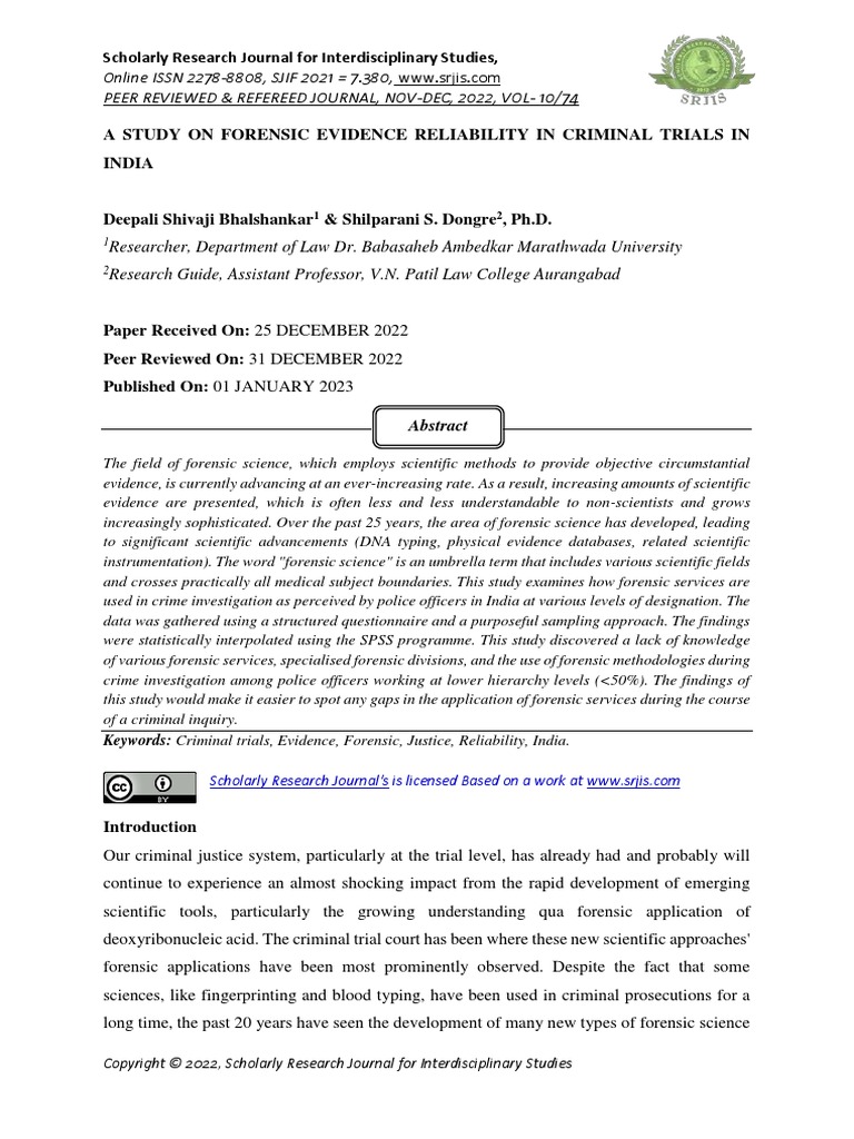 A Study On Forensic Evidence Reliability in Criminal Trials in India ...
