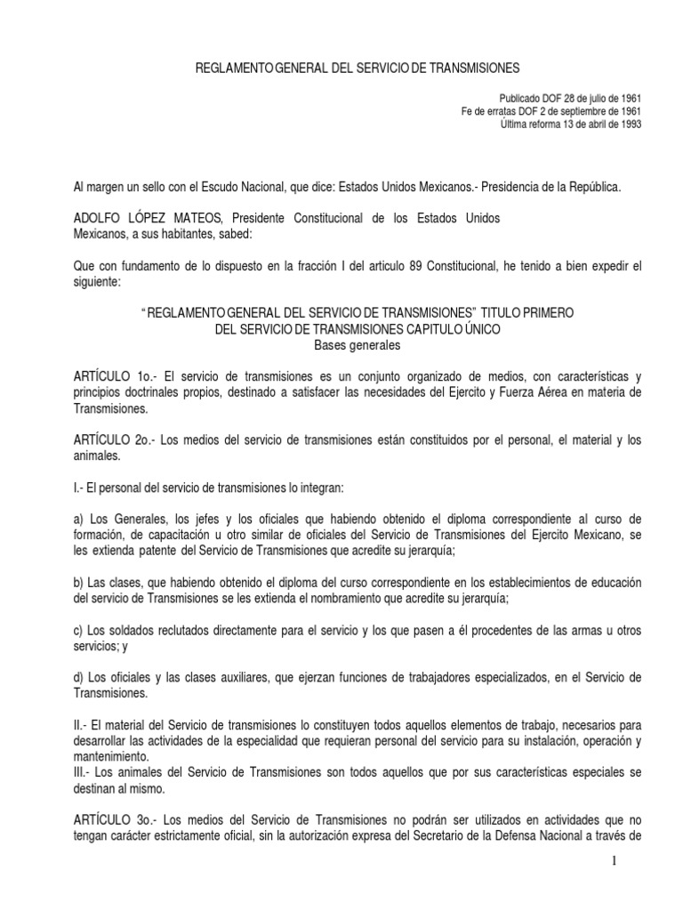 Reglamento General Del Servicio de Transmisiones | PDF | Oficial ...