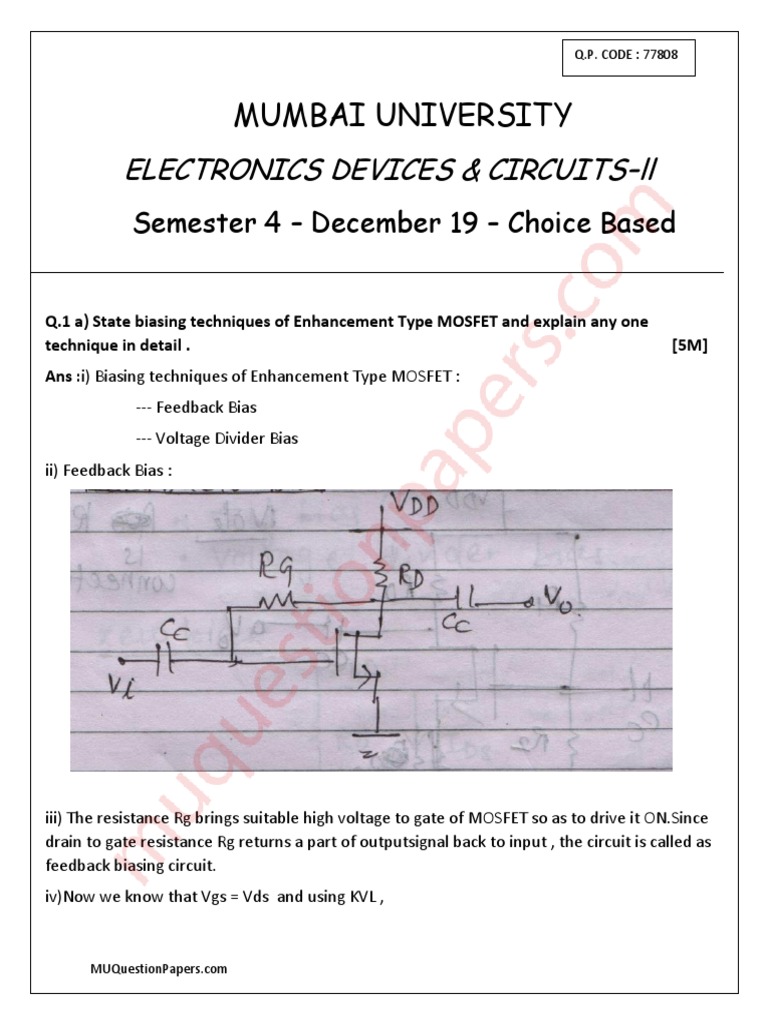 Be Electronics and Semester 4 2019 December
