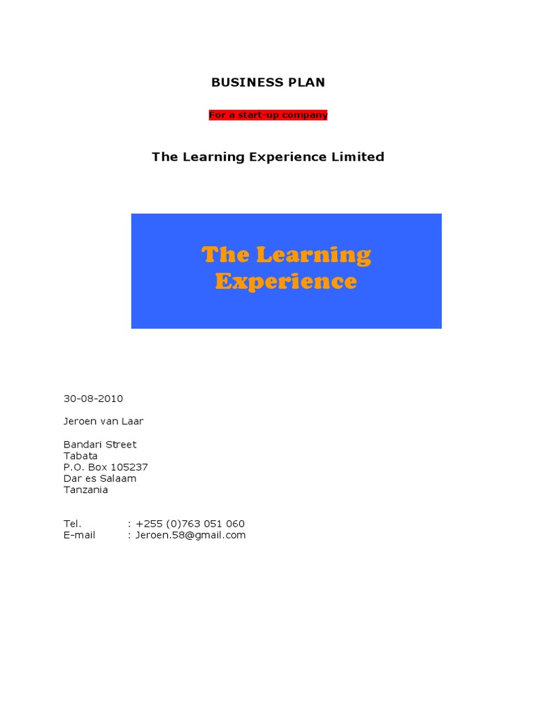 Business Plan Sample PDF Employment Teachers
