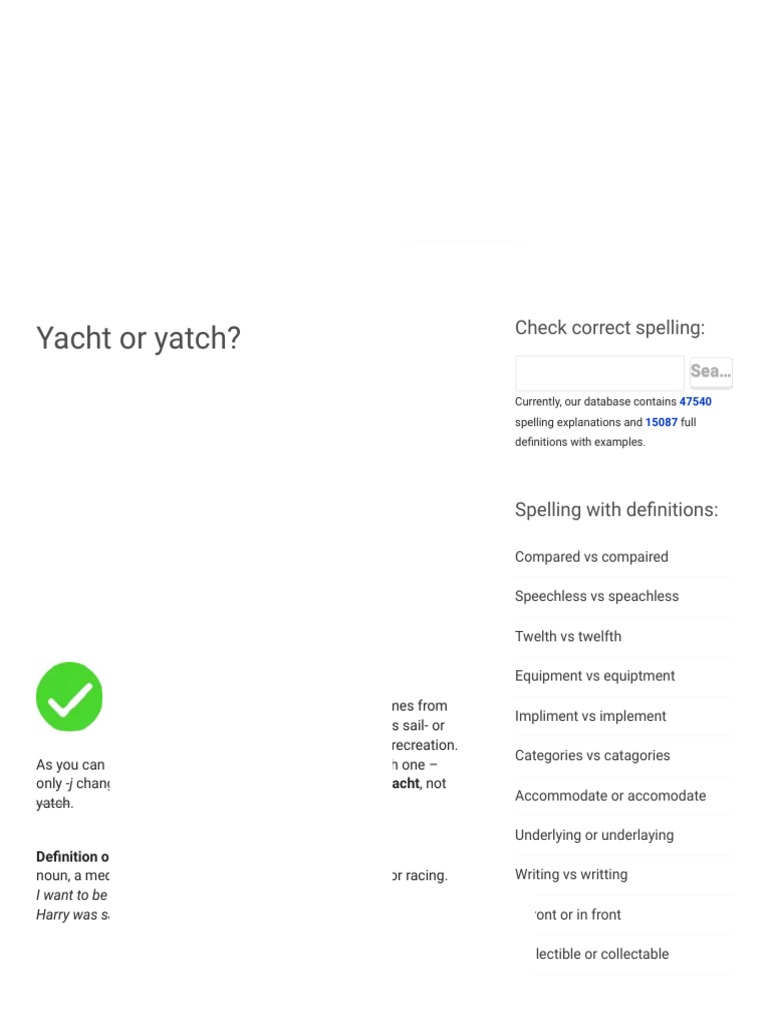 Yacht or Yatch Spelling Which Is Correct How To Spell PDF Yacht Spelling