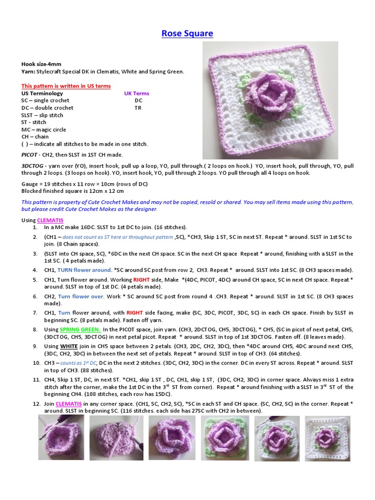Rose Square: UK Terms | PDF | Crochet | Needlework
