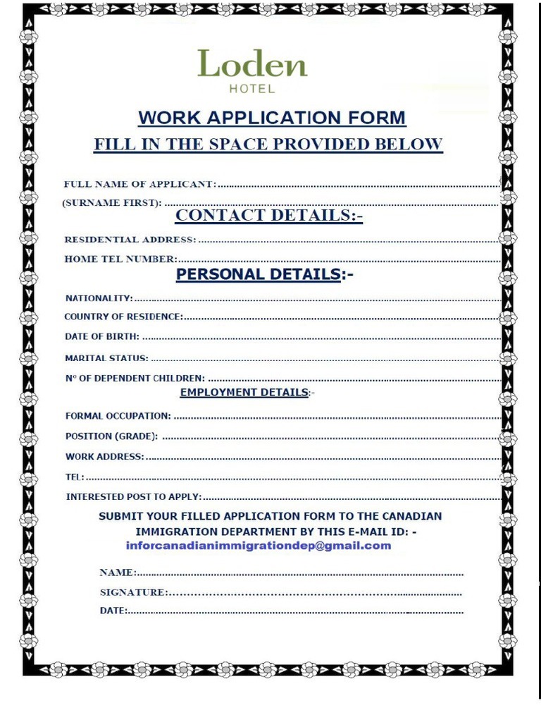 Loden Hotel Job Application Form | PDF