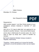 Request transfer letter Saptagandaki Multiple Campus