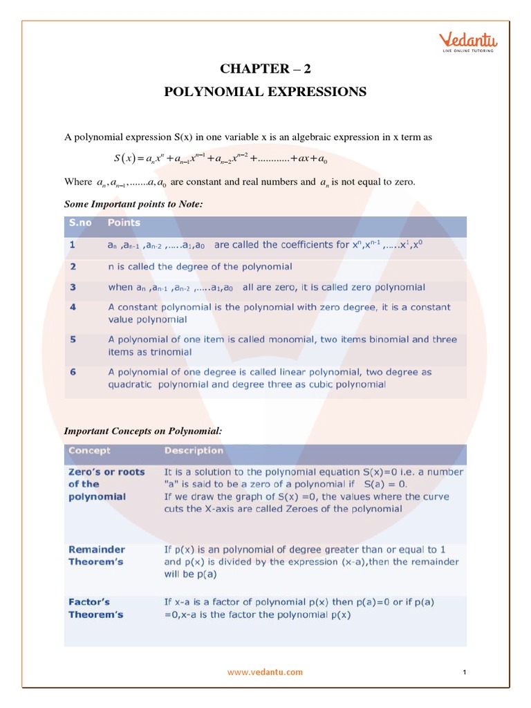 Class 10 Maths Formula Chapter 2 | PDF