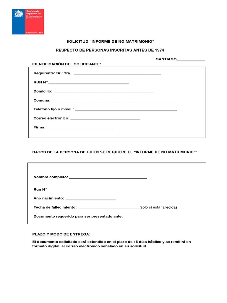 Solicitud de Informe de No Matrimonio | PDF | Negocios | Finanzas y dinero