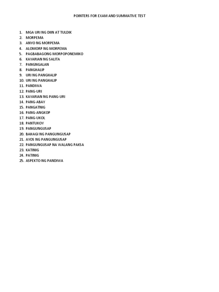 Pointers For Exam and Summative Test | PDF