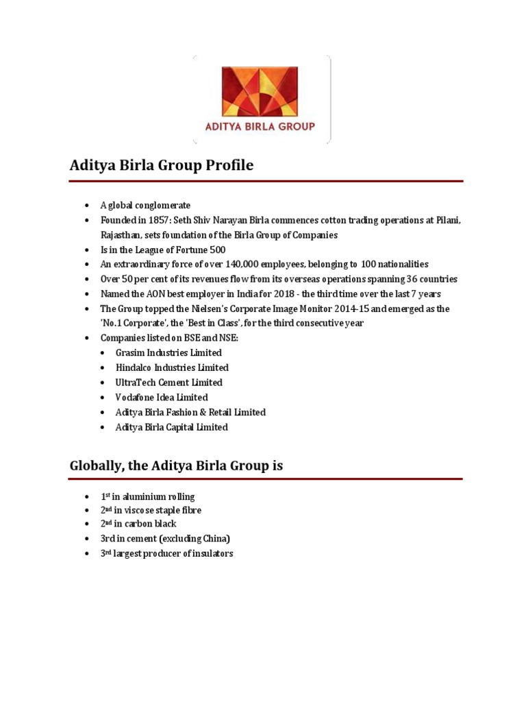 Aditya Birla Group Overview and Profile | PDF | Economy Of India ...
