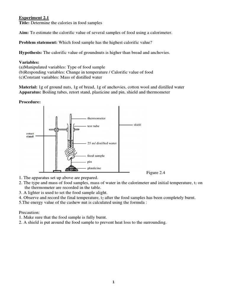Determining the Calorie Content A Calorimetry Experiment Comparing the