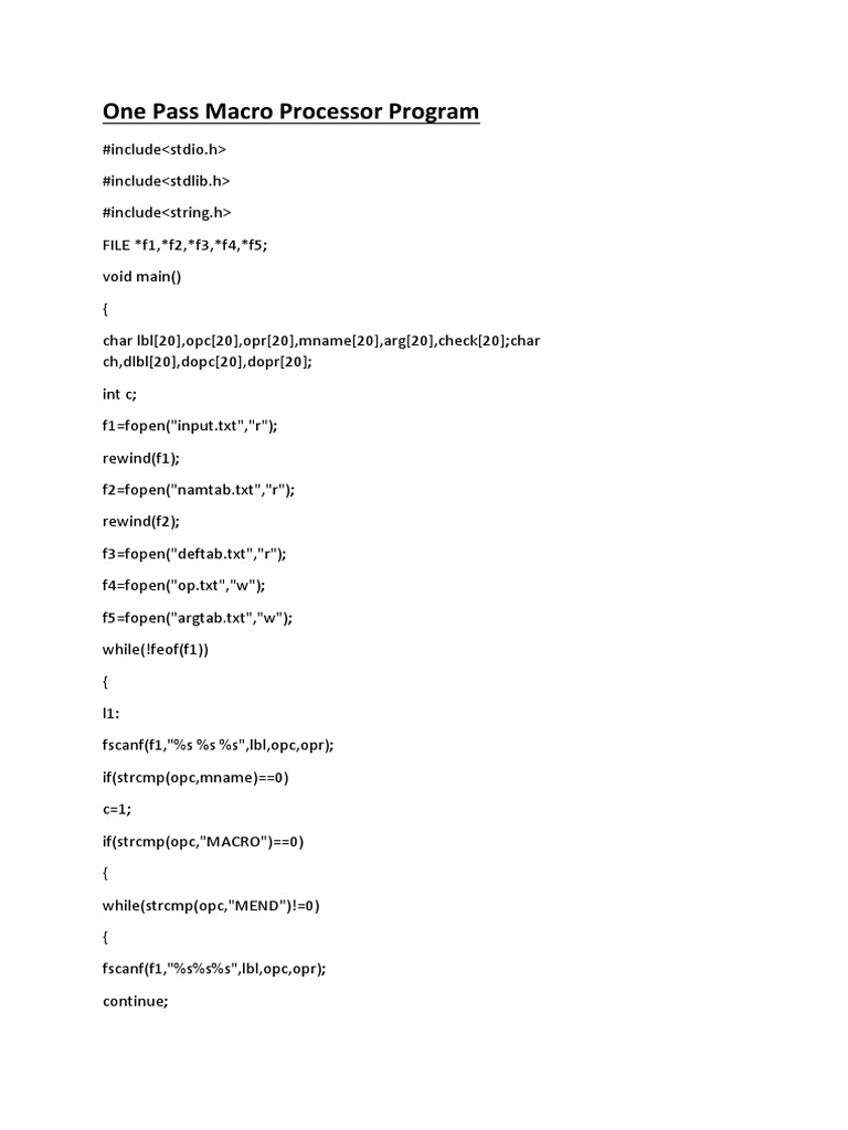 One Pass Macro Processor Program | PDF | Computer Libraries | Software ...