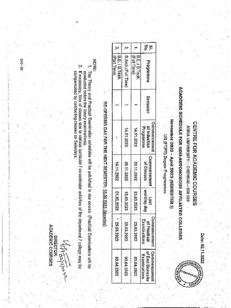 Anna University Academic Schedule | PDF