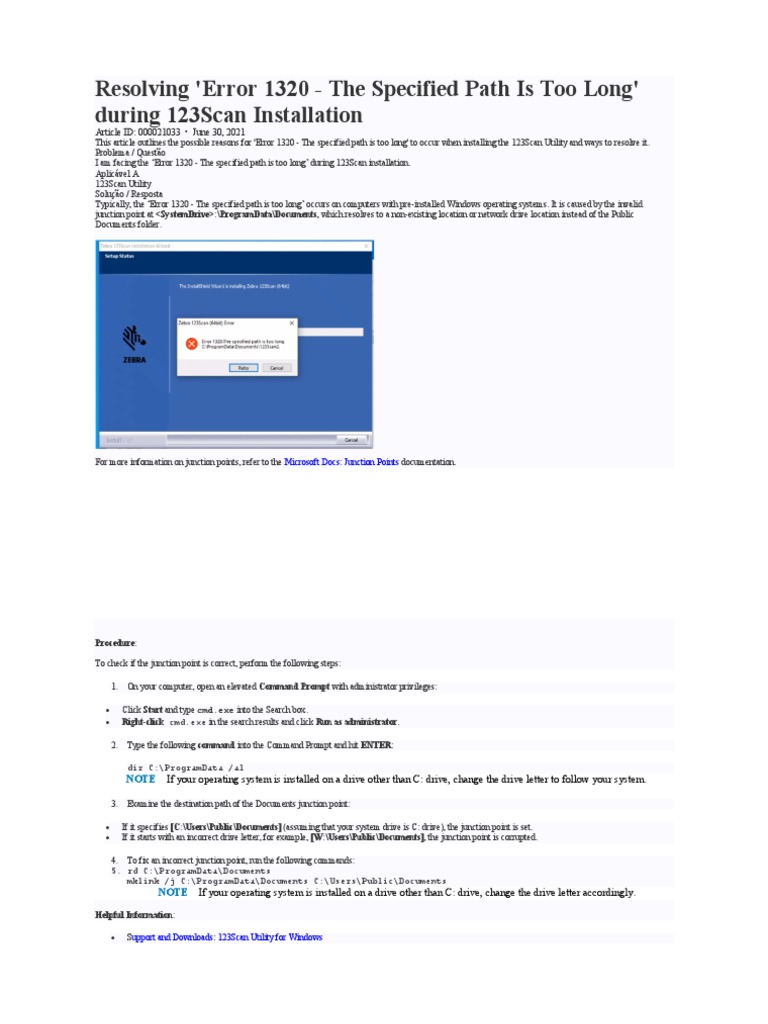Fixing Error 1320 in 123Scan Installation | PDF