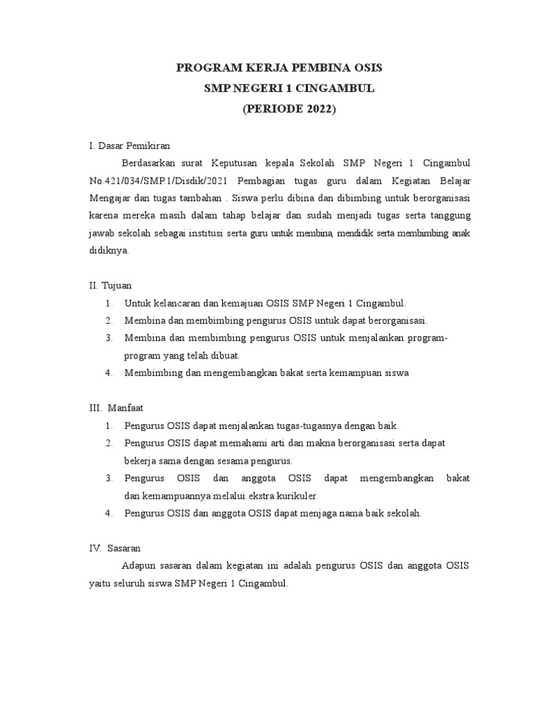 Program Kerja Pembina OSIS SMP 2022 | PDF | Ilmu Sosial | Seni