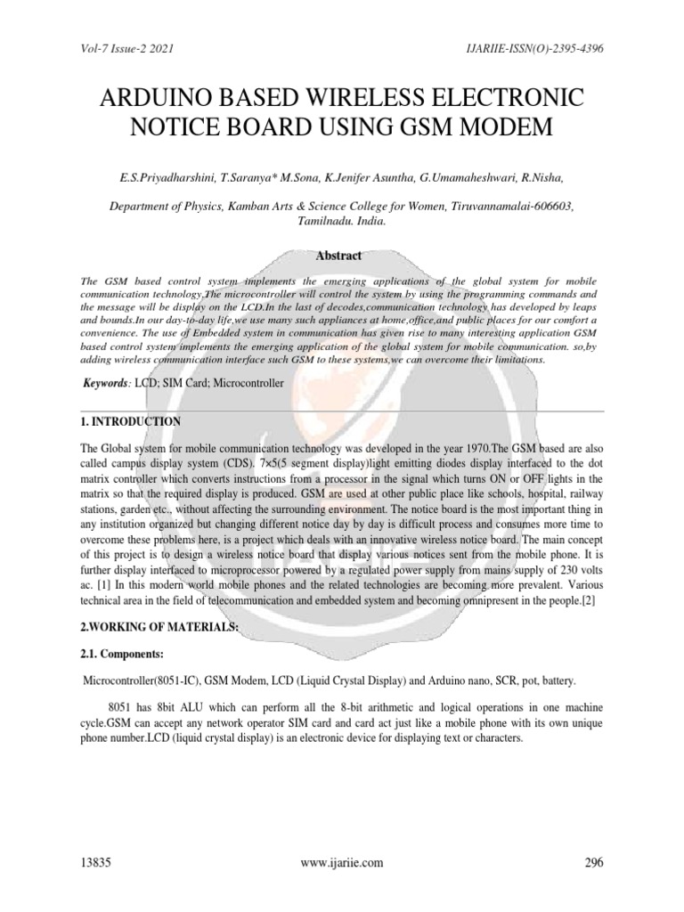 ARDUINO BASED WIRELESS ELECTRONIC NOTICE BOARD USING GSM MODEM