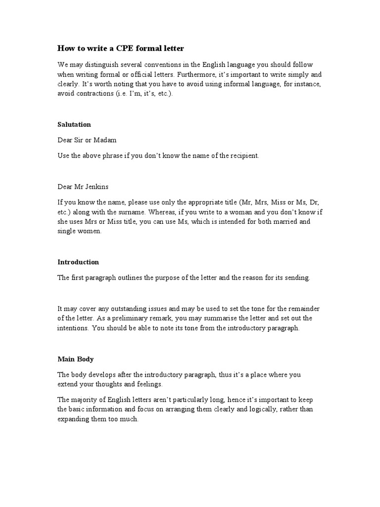 Writing a CPE Formal Letter Guide | PDF | Cognitive Science | Linguistics