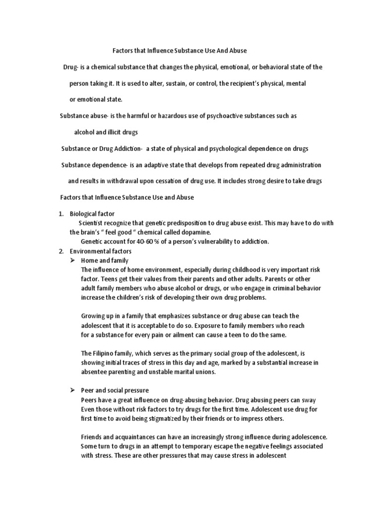Factors Influencing Substance Abuse | PDF | Substance Abuse | Adolescence