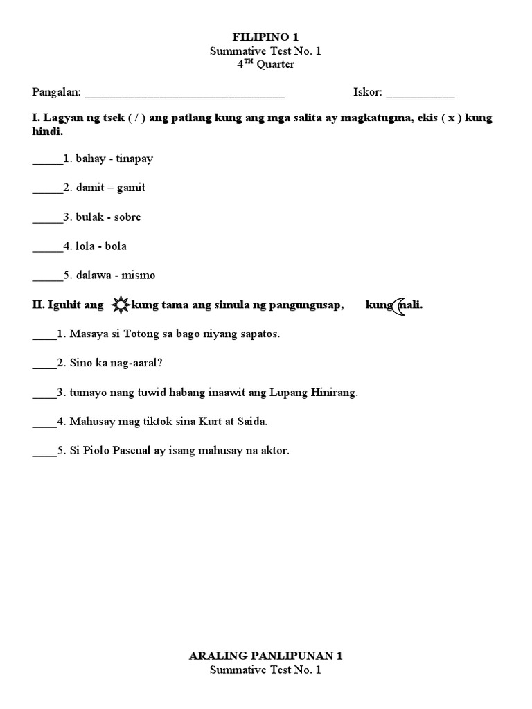 4th Quarter 1st Summative Test Pdf