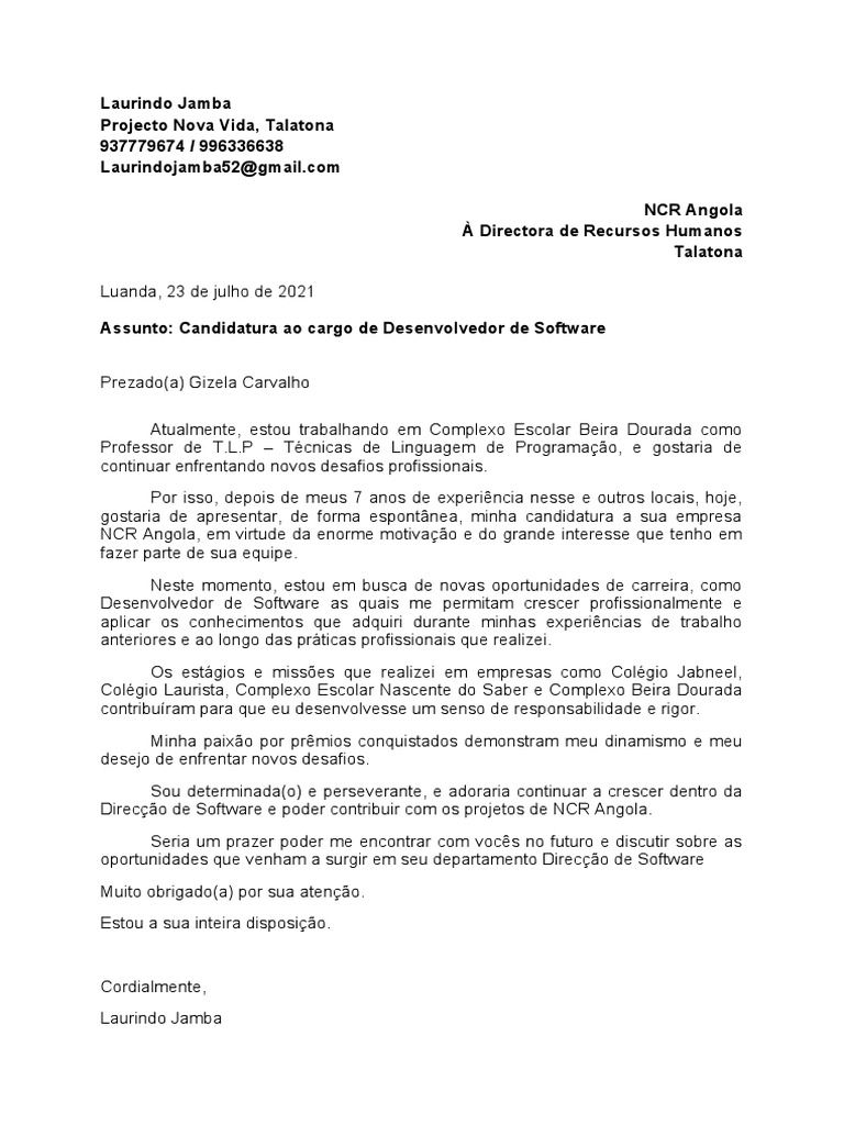 4 Carta De Apresentacao Empresa Pdf