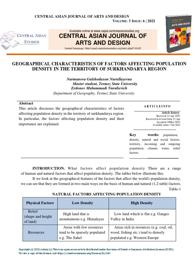 Geographical Characteristics Of Factors Affecting Population Density In