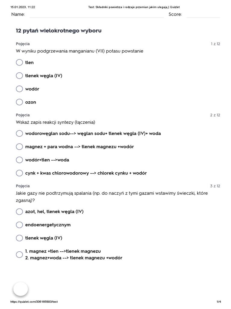 Składniki Powietrza I Rodzaje Przemian Jakim Ulegają Test - Składniki Powietrza I Rodzaje Przemian Jakim Ulegają - Quizlet | PDF