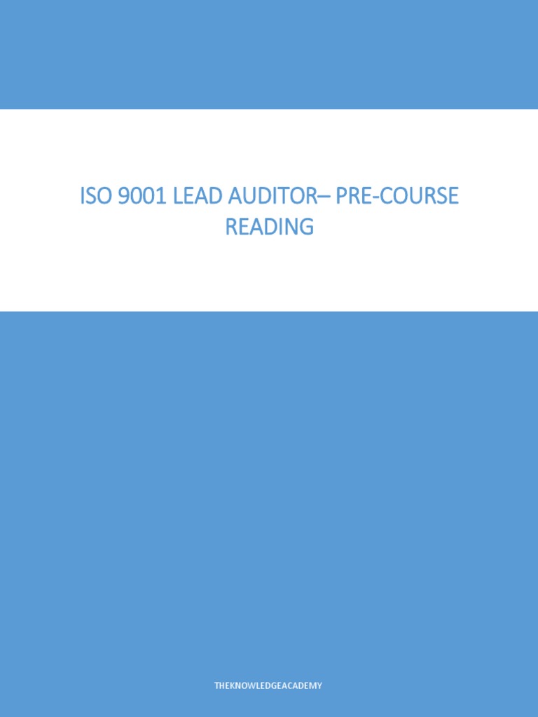 ISO 9001 Lead Auditor Pre Course Reading PDF Iso 9000 Audit
