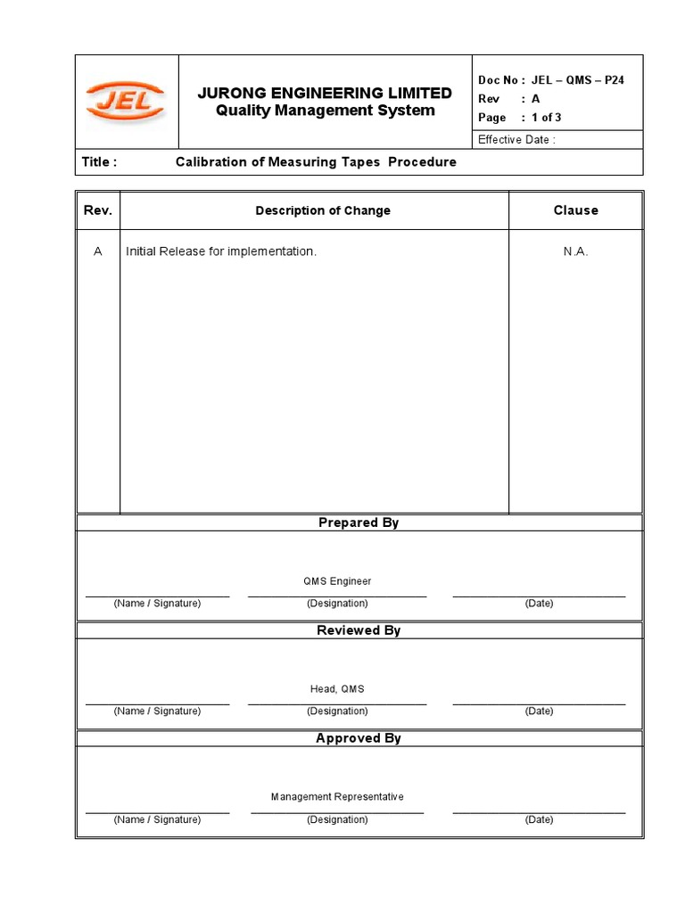 Calibration Measuring Tapes PDF Calibration Quality Management System