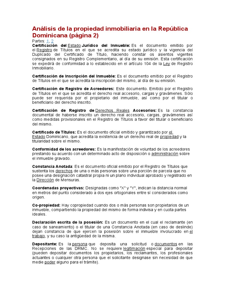 Análisis de La Propiedad Inmobiliaria en La República Dominicana PDF Condominio Sistema de